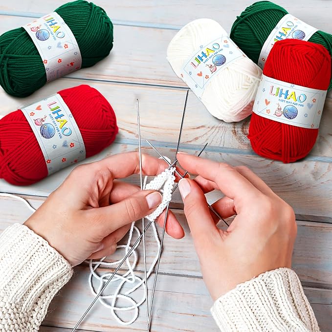 LIHAO 3 Skeins Yarn for Knitting Christmas Themed Yarn for DIY Xmas Crochet Crafts - 100% Acrylic, 50g