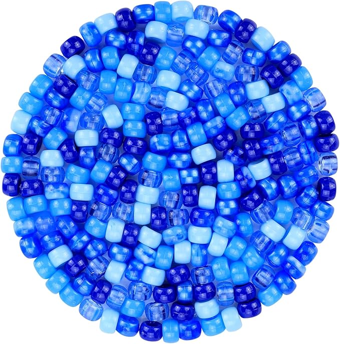 Plastic Pony Beads for Jewelry Making, 1200 Pieces, Multi-Color, 0.35 x 0.22 inch, DIY Craft Beads for Bracelets and Hair Braids (Blue)