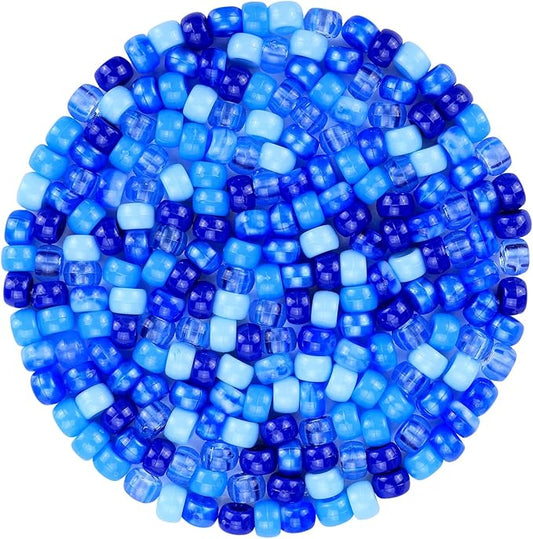 Plastic Pony Beads for Jewelry Making, 1200 Pieces, Multi-Color, 0.35 x 0.22 inch, DIY Craft Beads for Bracelets and Hair Braids (Blue)