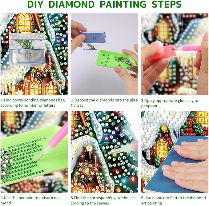 SENQAO Christmas House Diamond Art Hanging Kits for Adults Kids, Christmas Diamond Art Suncatchers, 5D Special Shape Diamond Painting Pendant Window Ornament Gifts for Home Garden Door Wall Decor