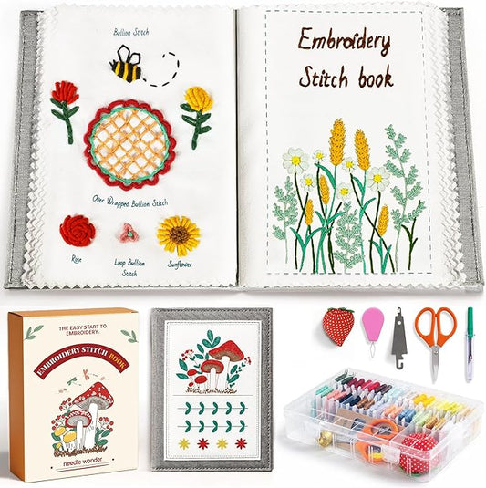 CYANFOUR 2026 New Embroidery Stitch Book Kit for Adults Beginners, Cross Stitch Kit with Step-by-Step Guide and Video, Pre-Printed Patterns, Threads and Needles, Portable Crafts Gift for Adults