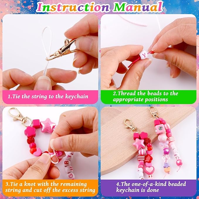 TOHONGADON 618 Pcs Bead Keychain Kit, Colorful Bag Charm Kit with Adjustable Alphabet Beads, Charm Keychain Kits for DIY Key Ring Jewelry Making