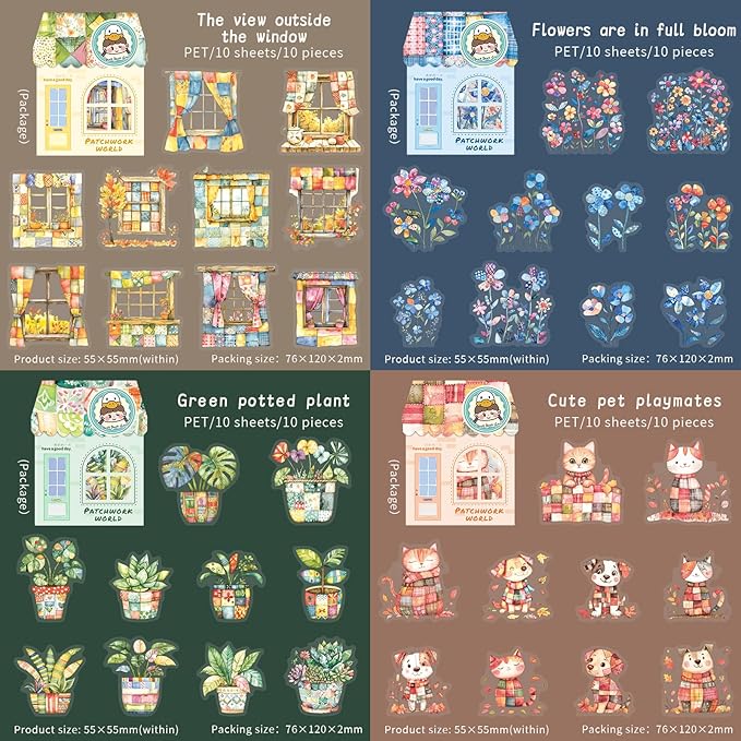 60 Pieces Vintage Aesthetic Scrapbooking Stickers with Pastoral Style Scenes for Junk Journals, Card Making, Planners, Phone Cases, Office DIY Crafts (6 Pack)