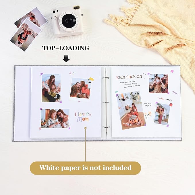 Mublalbum 10x10 Inch DIY Scrapbook Photo Album with 20 Plastic Sleeves 40 Pages Linen Cover 3 Ring Folder Binder for Wedding Baby Family and DIY Projects (White)