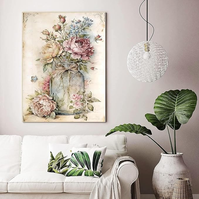 ARPADAMO Diamond Art Kits for Adults,5D Vintage Boho Diamond Painting DIY Flower Diamond Art Diamond Painting Kit for Adult,Round Full Drill Diamonds, Diamond Art Kits for Home Decor-12x16inch