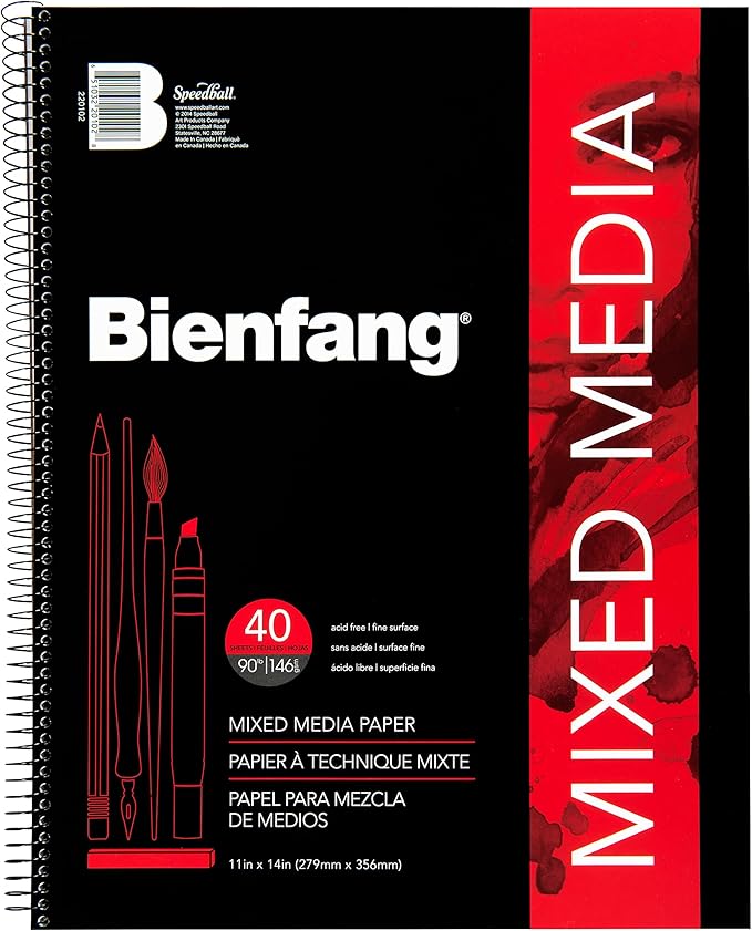 Bienfang Mixed Media Pad, 11x14 Inches, 40-Sheets Artist Paper, Spiral-Bound Sketchbook, 90lb,146gsm