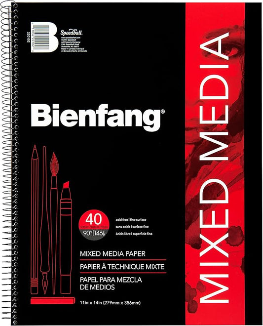Bienfang Mixed Media Pad, 11x14 Inches, 40-Sheets Artist Paper, Spiral-Bound Sketchbook, 90lb,146gsm