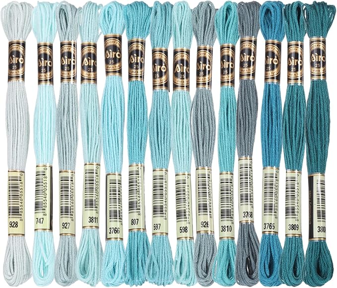 PATIKIL 14 Skeins Embroidery Floss, Polyester Embroidery Threads Bracelets String for Cross-Stitch Hand Embroidery, Multicolored Light Blue