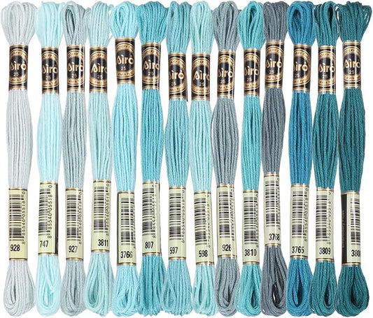 PATIKIL 14 Skeins Embroidery Floss, Polyester Embroidery Threads Bracelets String for Cross-Stitch Hand Embroidery, Multicolored Light Blue