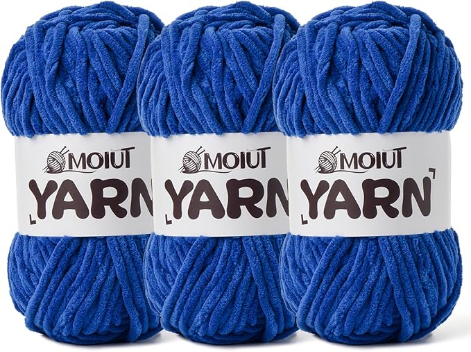 3 Pack Fluffy Chenille Yarn for Crocheting, Chunky Velvet Yarn for Crochet Amigurumi, Baby Yarn for Crocheting Soft Blanket, 262.4yds /10.5 oz Bulky Yarns for Crafts/Hats/Shoes/Socks (3 Sapphire Blue)