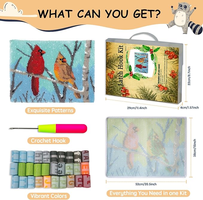 ZFFLYH Latch Hook Kits Rug, Cardinal Crocheting Carpet Rug with Printed Canvas for Adults Beginners, 20.5X15 Inch 2 - Cardinal