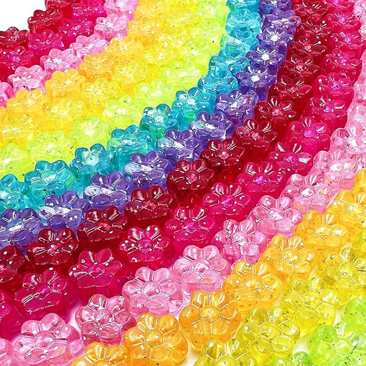 MIIIM 400 Pcs Glitter Flower Pony Beads Shapes for Friendship Bracelet, Large Hole Kandi Beads for Hair Braids, Jewelry Making (Multi-Glitter)