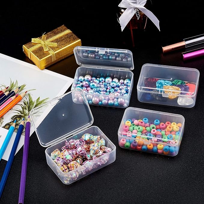 SATINIOR 12 Pack Clear Plastic Beads Storage Containers Box with Hinged Lid for Beads and More (3.54 x 2.36 x 1.26 Inch)