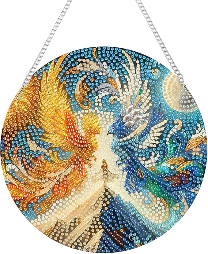 AIBOERL Diamond Art Hanging Kit for Adult,Special Shaped Rhinestone,Double Sided 5D DIY Acrylic Diamond Art Painting Window Pendants Home Garden Wall Hanging Kits Hanging Ornament (Phoenix7.17 X7.17)