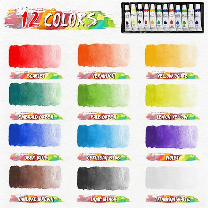 Mini Watercolor Paint Set, Travel Paint kit, Pocket Watercolor Set with Paint, Brush, Sketchbook & Copper Clip for Beginners, Artists & Painting Lovers