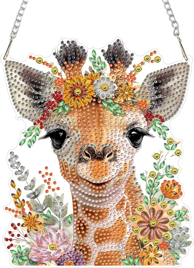 AIRDEA Hanging Diamond Painting Kits Giraffe,Special Shaped Diamond Art Kits for Beginner Flowers and Animals Gem Art Pendant Decor,7.63x6.53in