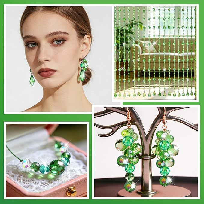 2000 Pcs Glass Beads for Jewelry Making –High Shine, Faceted Cut Crystal Sun Catcher Beads, DIY Bracelet Necklace Earring Craft Kit and Lamp Decor with Organizer Box for St. Paddy's Day, Green
