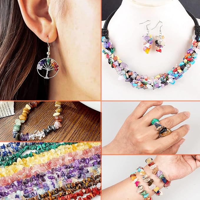 Big Natural Chip Stones for Bracelet - 250pcs 7mm to 12mm Large Multicolored Crystal Gemstones Hole Drilled DIY Beads for Crafts Bracelet Necklace Earrings Beads Jewelry Making DIY Art Craft