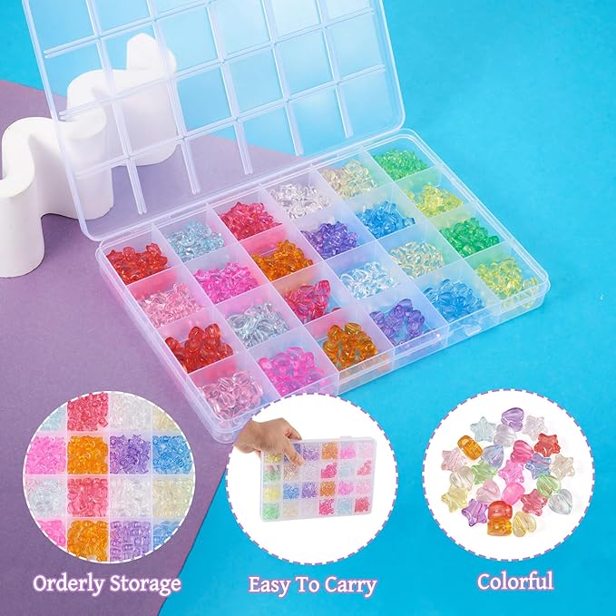 FASHEWELRY 480pcs Clear Acrylic Star Heart Beads - Transparent Colorful Assorted Pastel Cute Kawaii for Bracelets Jewelry Making