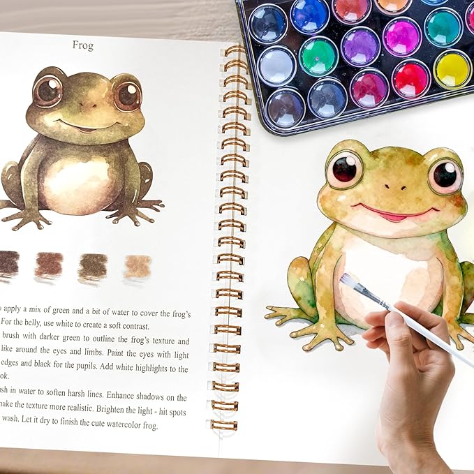 Watercolor Workbook Spring Animal Coloring Book with 18 Colors Water Color Tutorial Instruction Painting Book Travel Kit Paint Set for Adults Beginners Artists