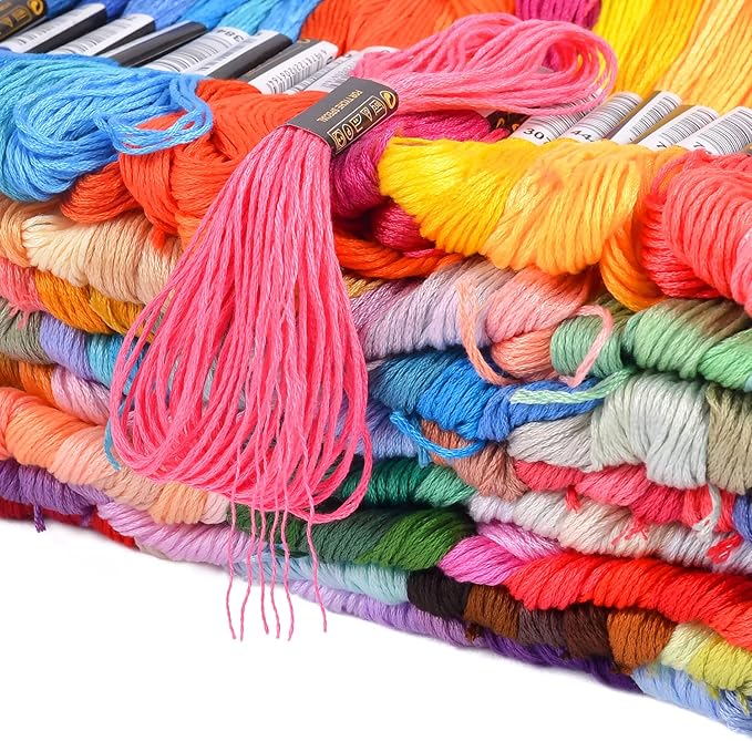 VICOVI 200 Skeins Embroidery Floss and 30 Skeins White & Black Embroidery Thread for Friendship Bracelet String Cross Stitch DIY String Art with 20 PCS Floss Bobbins