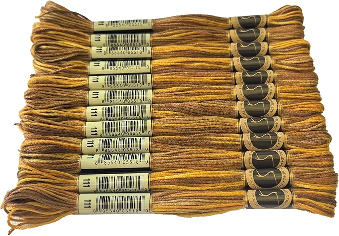 Magical Color Variegated Cross Stitch Thread Color Variations Embroidery Floss Pack, 8.7-Yard, Gold Brown, Pack of 12 Skeins