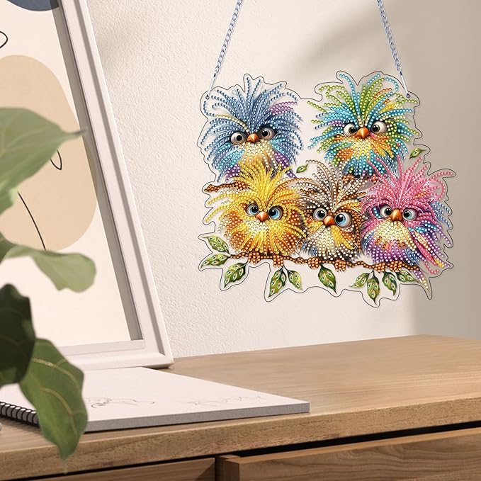 VODAPYC Bird Diamond Art Hanging Kits for Adults, DIY Double Sided Special Shaped Diamond Painting Window Pendant Ornament for Home Decor(Abstractly Bird-2)