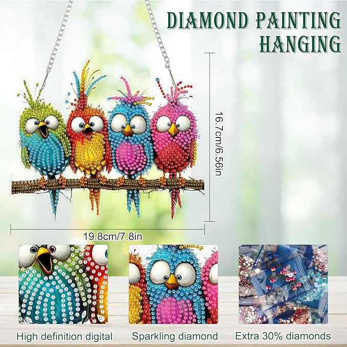 MAXBYE Diamonds Painting Kits for Adults, Diamond Art Painting Pendant Kits, 5D Diamonds Painting Hanging Ornament Bird, DIY Crystal Window Pendant Kit for Adults Gift Wall Home Decoration