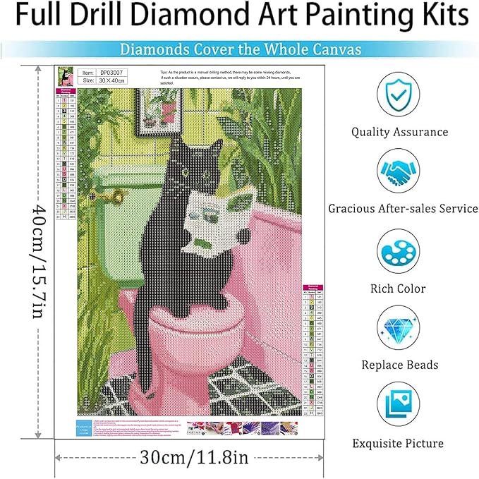 ARPADAMO Diamond Art Kits for Adults,5D Animal Diamond Painting DIY Black Cat Diamond Art Diamond Painting Kits for Adult,Round Full Drill Diamonds, Diamond Art Kits for Home Decor-12x16inch