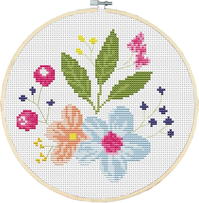 Awesocrafts Cross Stitch Kits Flower 11CT Stamped Patterns Easy Cross Stitching Embroidery Needlework Kit Supplies (Flower)