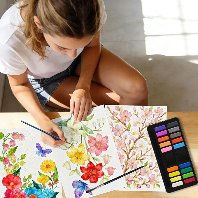 Elfew Flower & Landscape Watercolor Workbook, Watercolor Coloring Books for Adults & Beginners, 20 Pattern with 160gsm No-Bleed Cold-Pressed Paper（No Paints Included）