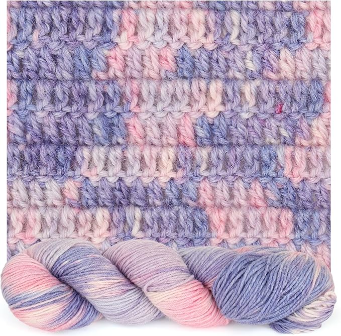 Katech Wool Yarn for Crocheting- 3 Pack 10.58oz/300g Cashmere Yarn- 52% Wool, 10% Cashmere, 38% Polyester, DK Weight Yarns #3-885 Yards Hand Dyed Yarns for Knitting Socks Sweater Shawl-Purple Pink