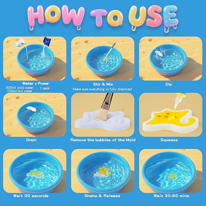 aibxiu magic water elf toy kit, crafts for kids ages 4-8-12, aqua fairy water gel with 22 gels, 22 sea creature molds, diy craft kit, birthday & party favors for kids ages 3+