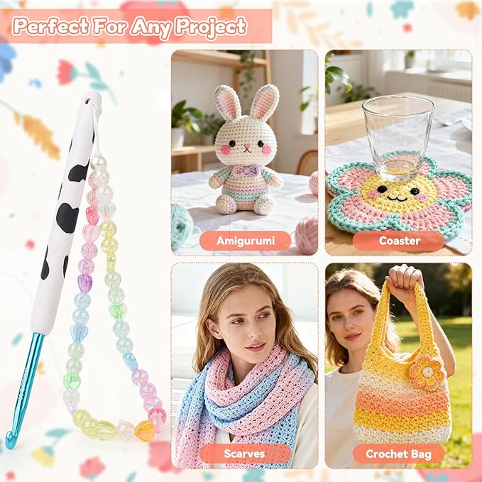 Coopay Crochet Hooks, Crochet Hook with Soft Polymer Clay Handle and Attached Bracelet - Stylish & Practical - 2.0mm (B-1)