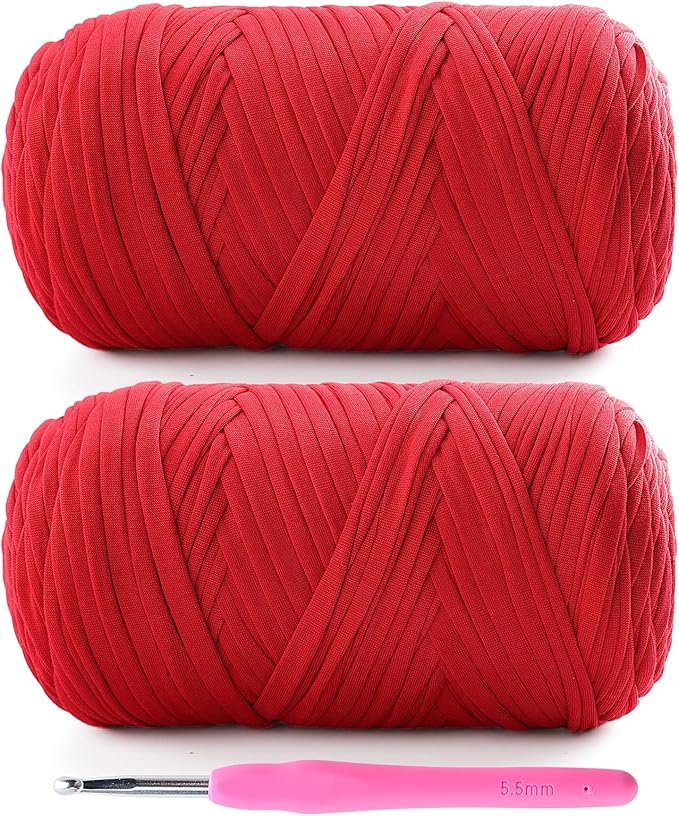 2 Pack T-Shirt Yarn for Crochet - 800 g/260 yds, Soft Elastic Fabric, Red