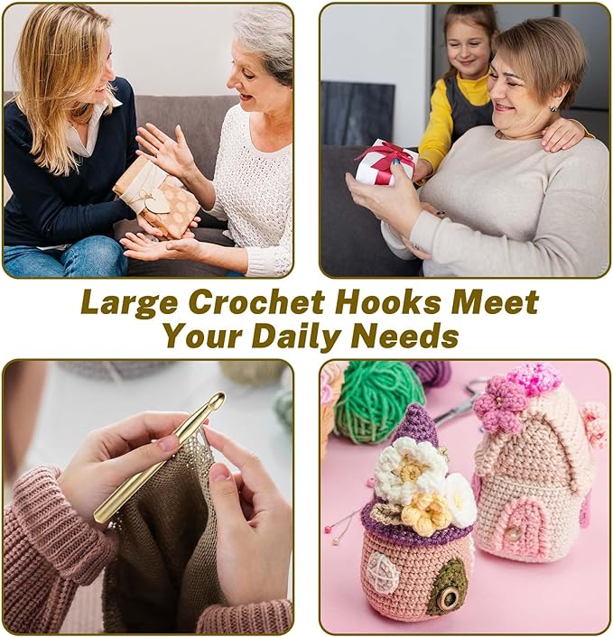 Large Metal Crochet Hooks - 15mm Giant & Huge Hook Set - Ergonomic Yarn Weaving Tools for Carpets, Blankets & Shawls