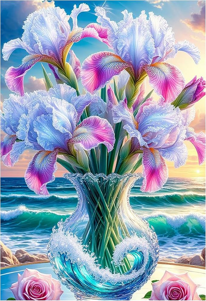 KUFWKEY Diamond Painting Kits for Adults,Flowers Diamond Art Kits for Adults,5D Diamond Painting Flowers,DIY Full Round Diamond Mosaic Kits,Flower Gem Art and Crafts,Diamond dots,12x16inch