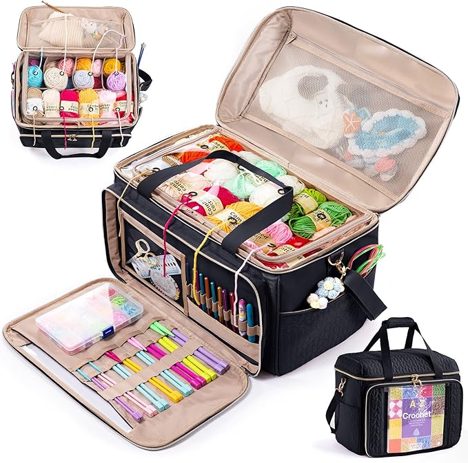 Large Yarn Storage Bag,Crochet Bag Organizer,Yarn Bags for Crocheting,Crochet Storage Bag with Pockets for Crochet Hooks, Crochet Accessories,Knitting Bags,Gifts for Crocheters