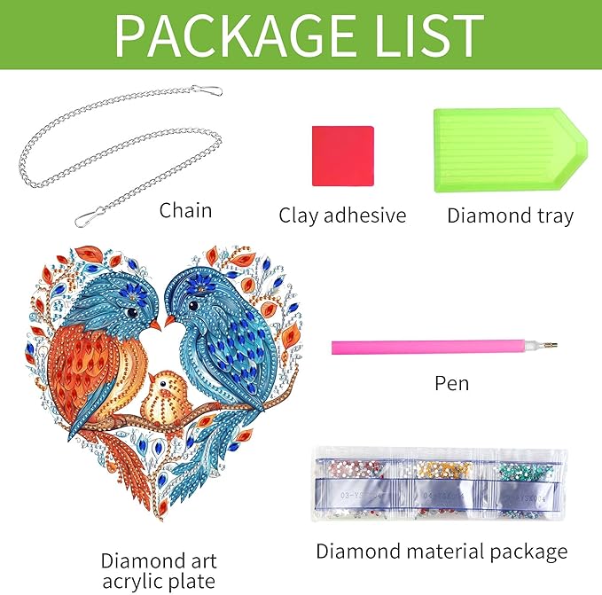 Wergund 5D DIY Bird Diamond Art Hanging Kits, Hanging Diamond Art Family, Acrylic Special Shaped Rhinestone, Window Hanging Pendants for Home Wall Garden Front Door Outdoor Decor Gift(Bird)