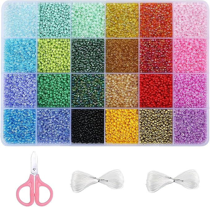 greentime 22800pcs glass seed beads for bracelets making kit, small craft beads 11/0 waist beads for diy bracelet necklaces craft making supplies (24 colors)