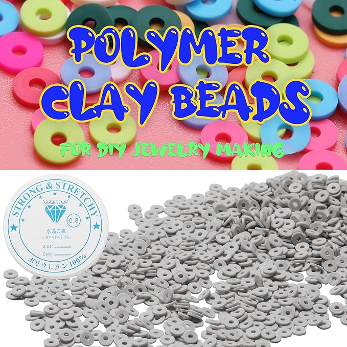 4000 Pcs Clay Beads for Bracelets Making, Polymer Spacer Flat DIY for Jewelry Necklace Earring Making Kit, Preppy Aesthetic Heishi Heshie Thin Disk Beads Assortments Set 4 6 8MM (GY-10-17, 6MM)