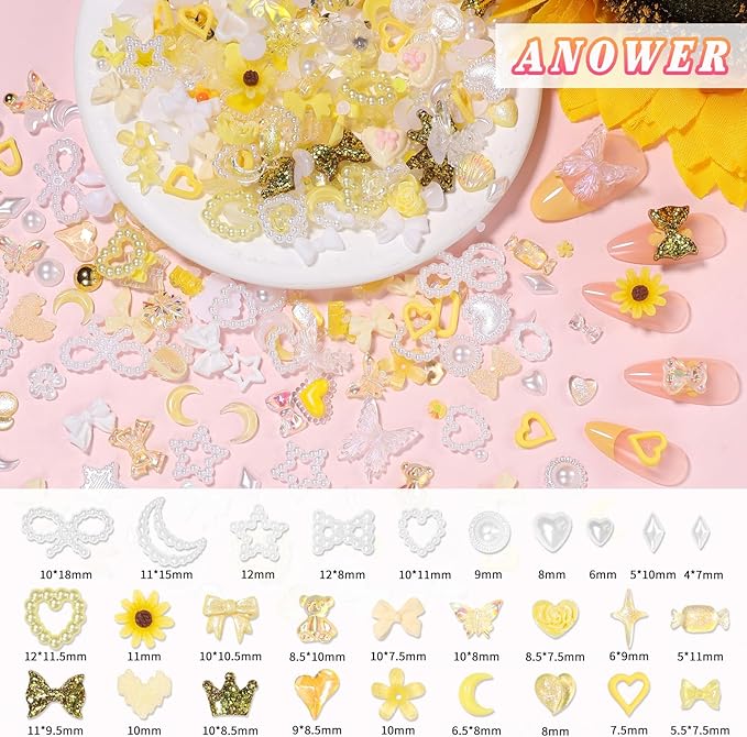 330 Pcs Junk Phone Case Charms 26 Pcs A-Z Rhinestone Alphabet Letter Charm, Mix Yellow Flower Bow Heart Pearls Flatback Resin Charms Letter Junk Cases Kit for DIY Crafts