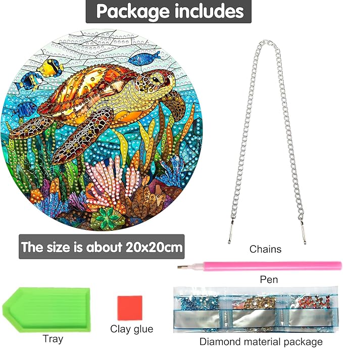 Bimkole Sea Turtle Diamond Art Hanging Kit for Adult, DIY 5D Diamond Art Animal Window Pendant, Acrylic Crystal Art Hanging Ornament Home Wall Garden Front Door Sign Outdoor Decor 7.8x7.8 Inch