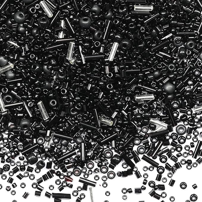 100g Mix Tube Beads Bugle Beads,3500+pcs Glass Bulk Spacer Multi Size 2-6mm Kit for Jewelry Making DIY Craft Bracelets Necklace Earring Making (Black Mixed)