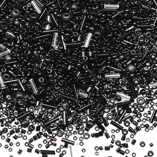 100g Mix Tube Beads Bugle Beads,3500+pcs Glass Bulk Spacer Multi Size 2-6mm Kit for Jewelry Making DIY Craft Bracelets Necklace Earring Making (Black Mixed)