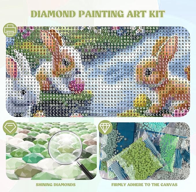 QENSPE Diamond Painting Easter Art Kits, DIY Cute Rabbit Full Drill Diamond Art for Adults, 5D Flower Round Diamond Dots Paintings Landscape Gem Crystal Crafts Home Wall Decor Gifts 30x30cm