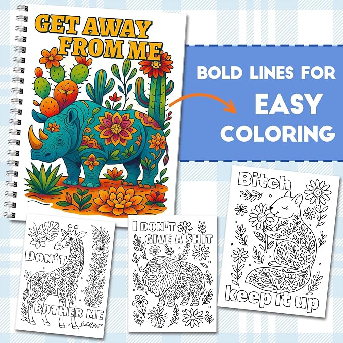 Zouier Swear Word Funny Coloring Book with 36 Markers for Adults Relaxation Spiral Bound, Stress Relief, Cancer Care, Self Care, Get Well Gifts Crafts for Women
