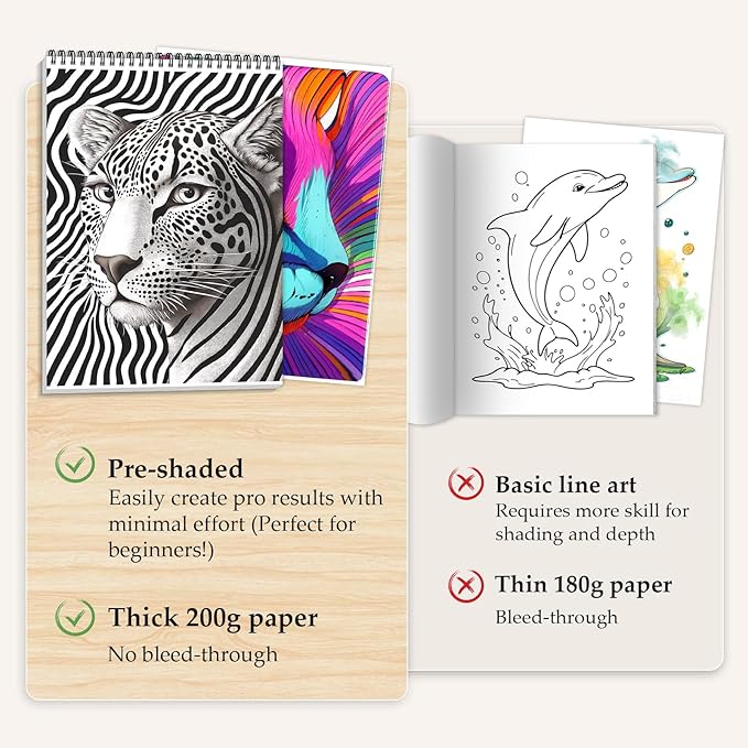 Coloring Books for Women Relaxation, 24 Pages Coloring Book for Adults Stress Relief, Spiral Coloring Books for Men & Women, Relaxing Gift for Adult, Single-Sided Coloring Book of Animal Kaleidoscope