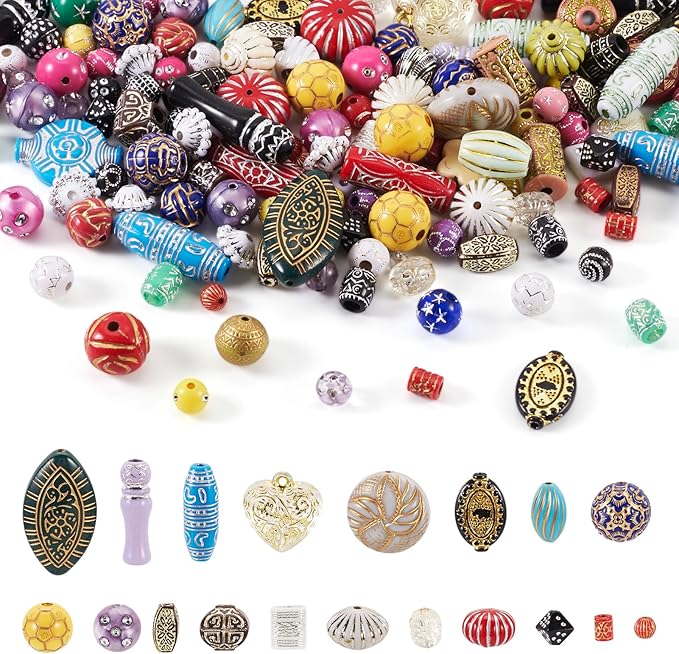 Cheriswelry Assorted Acrylic Beads for Bracelet Opaque Heart Flower Beads Colorful Metal Enlaced Aesthetic Beads Spacers for Jewelry Making Necklace Earring Keychain (100G)