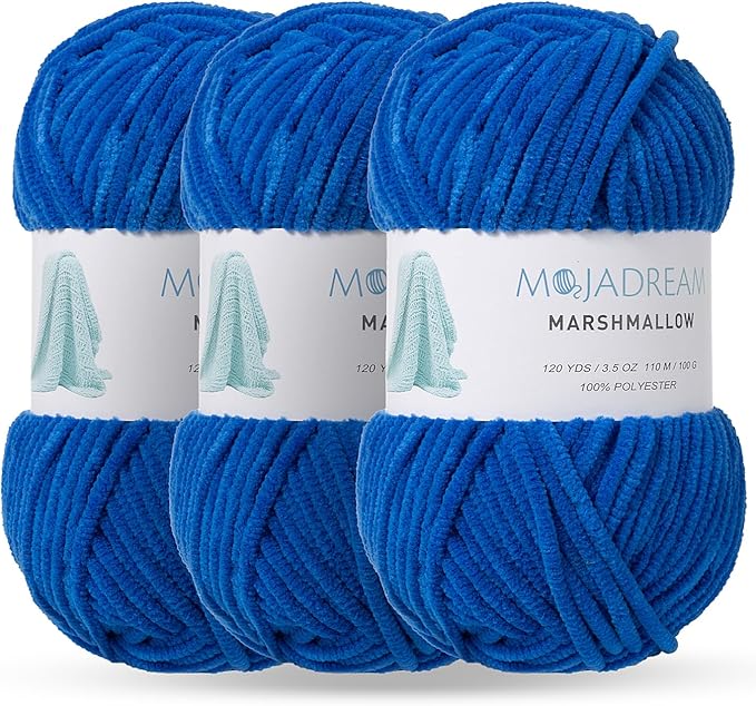 Marshmallow Yarn 3PCS 3.5oz Soft Chenille Yarn for Amigurumi Baby Blanket Yarn: No Shedding Soft Easy to Knitting and Crocheting Bulky 5# Yarn 3 Skeins of 100g (Princess Blue)